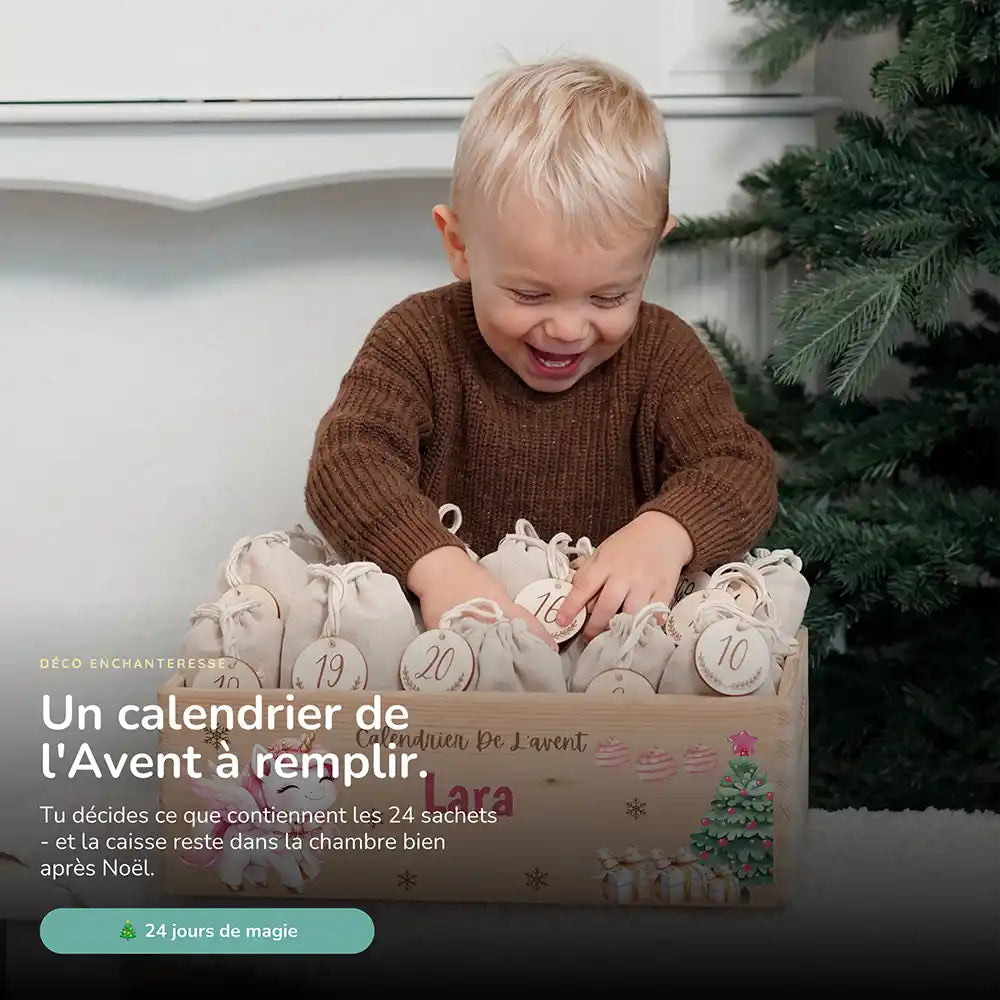 Calendrier de l'avent personnalisé, motif Licorne de Noël — Vue principale | Kidsmood