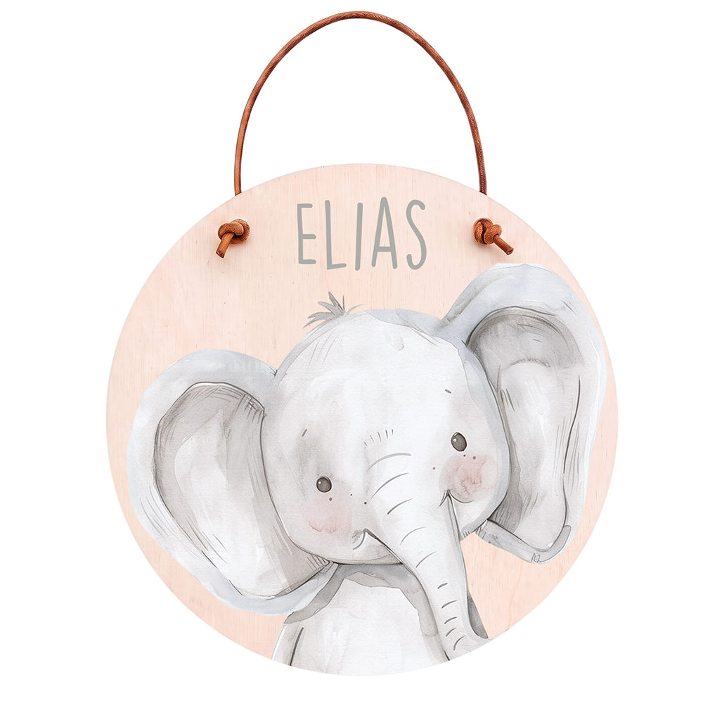 Plaque de porte personnalisée, motif Éléphant câlin — Vue principale | Kidsmood
