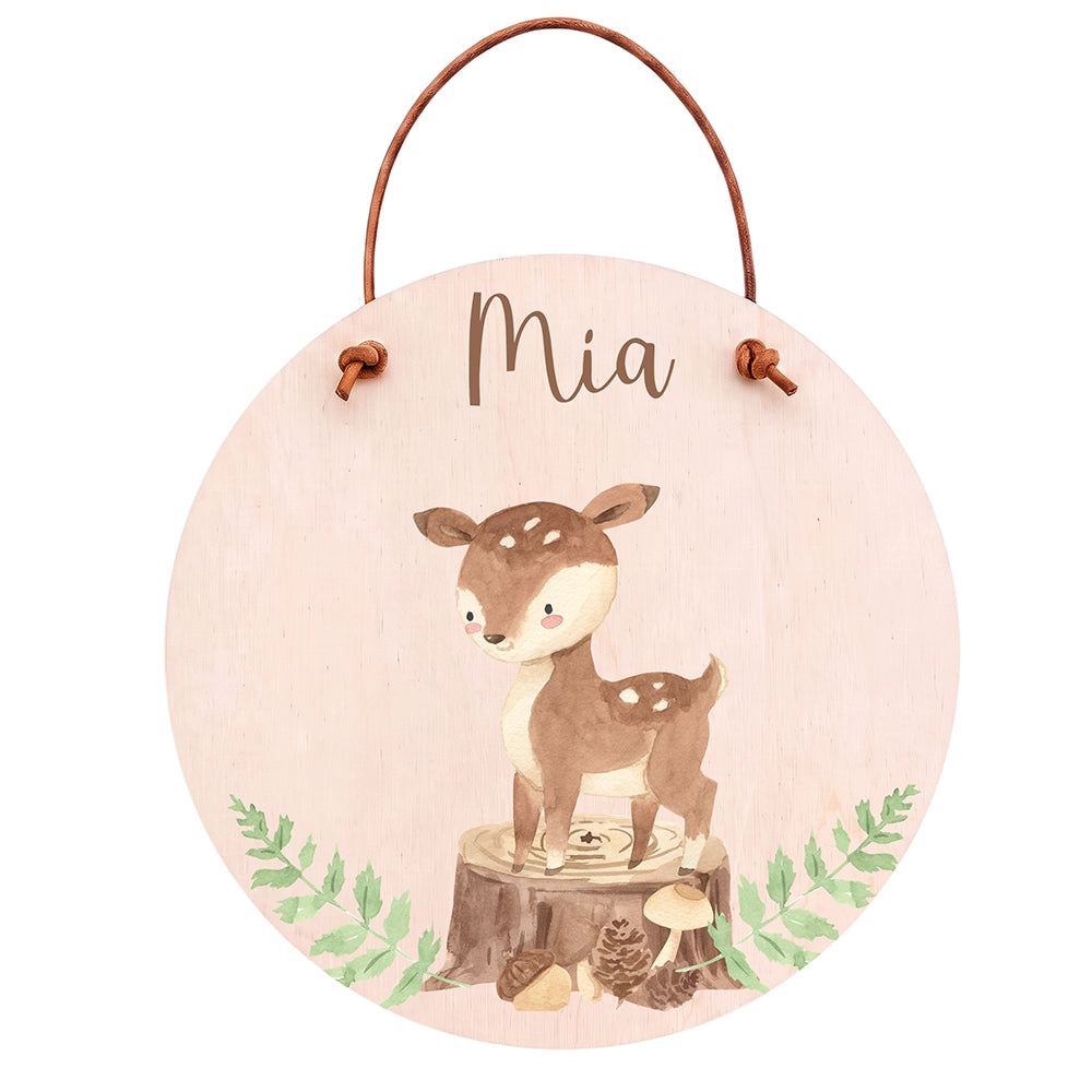 Plaque de porte personnalisée, motif Faon des bois — Vue principale | Kidsmood