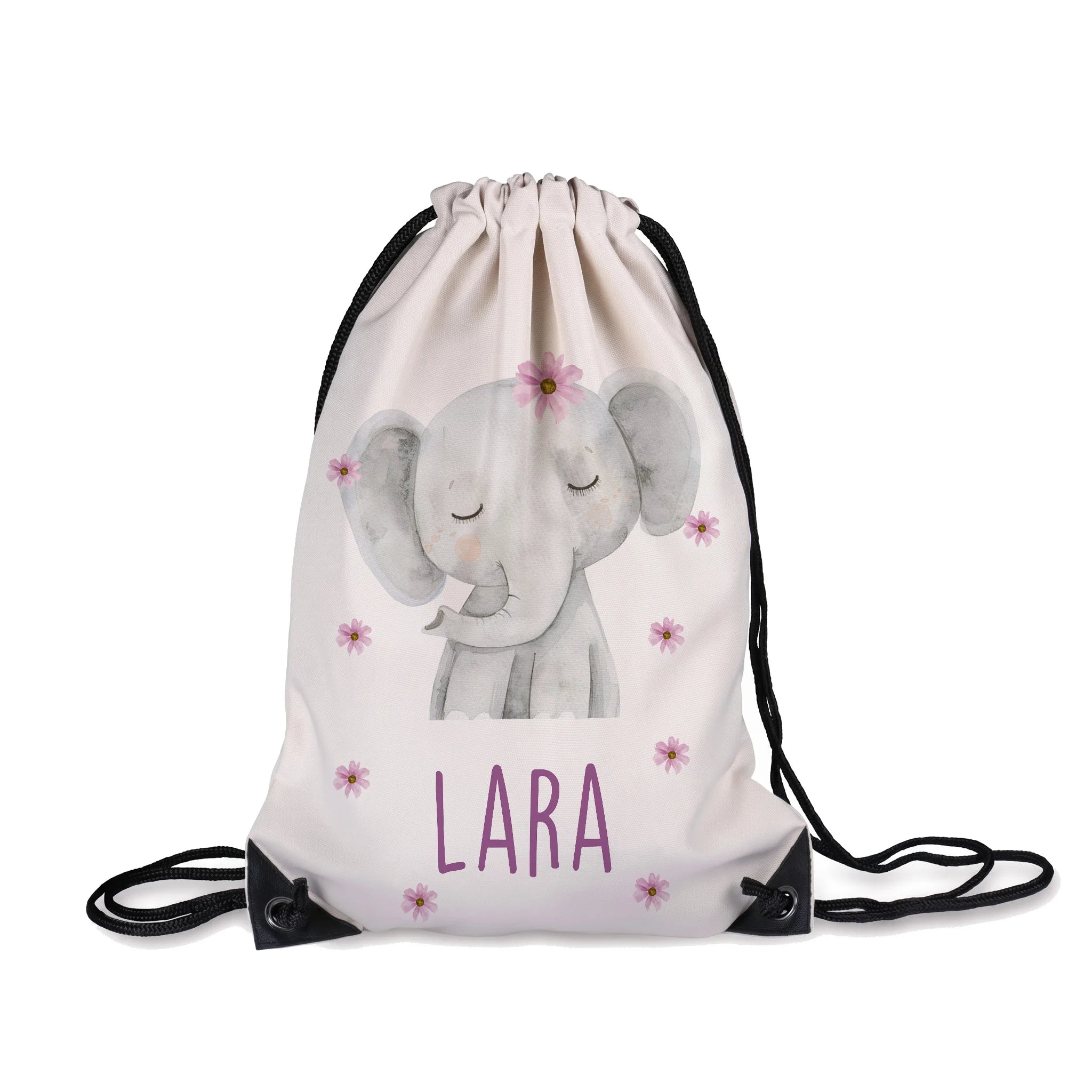 Sac de sport enfant personnalisé avec prénom, motif éléphant fleuri — Kidsmood