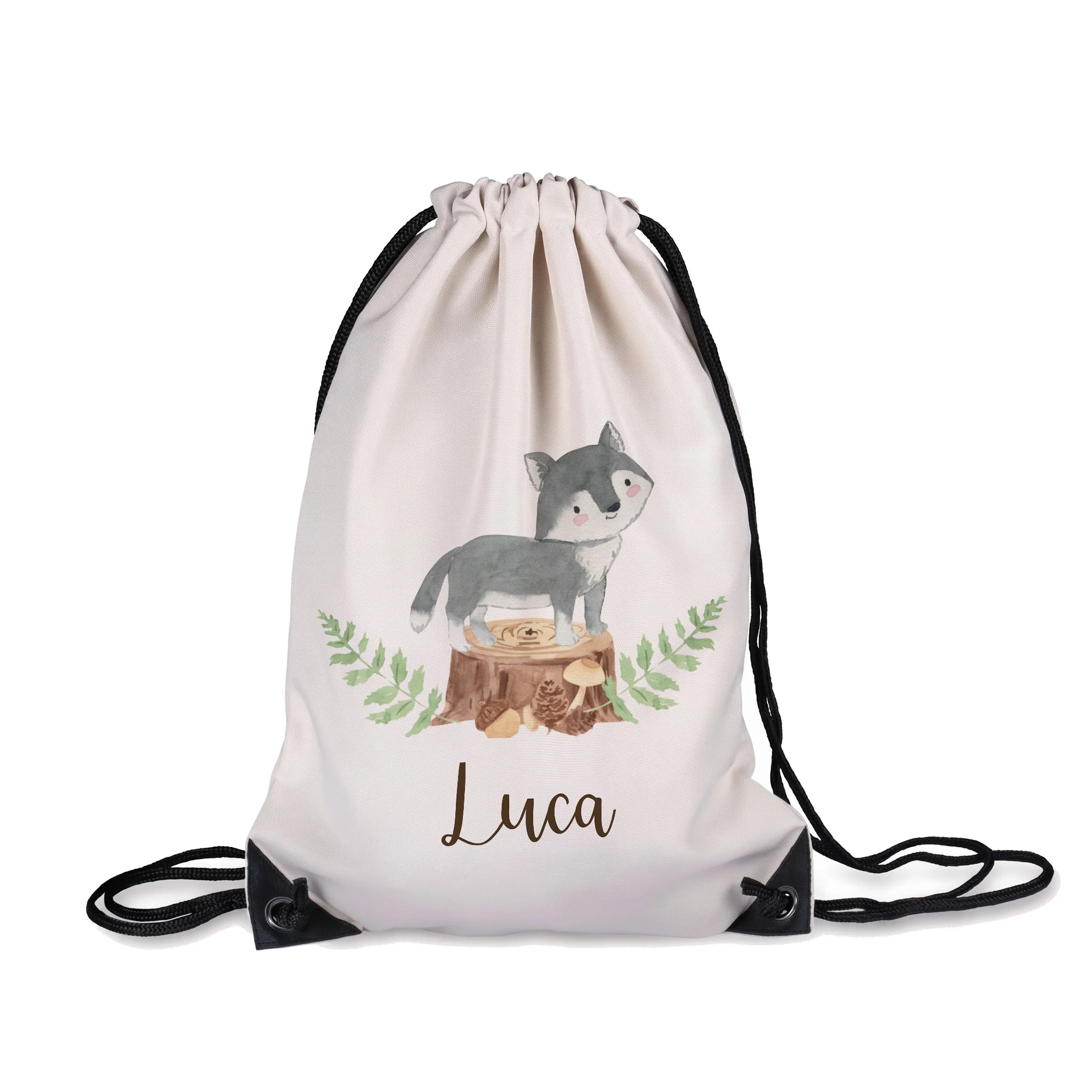 Sac de sport enfant personnalisé avec prénom, motif loup — Kidsmood