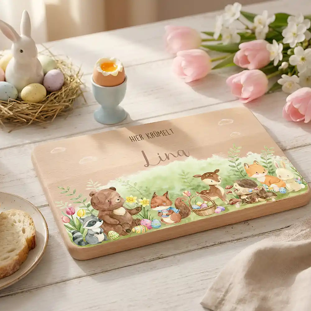 Frühstücksbrettchen Ostern - Waldtiere feiern Ostern