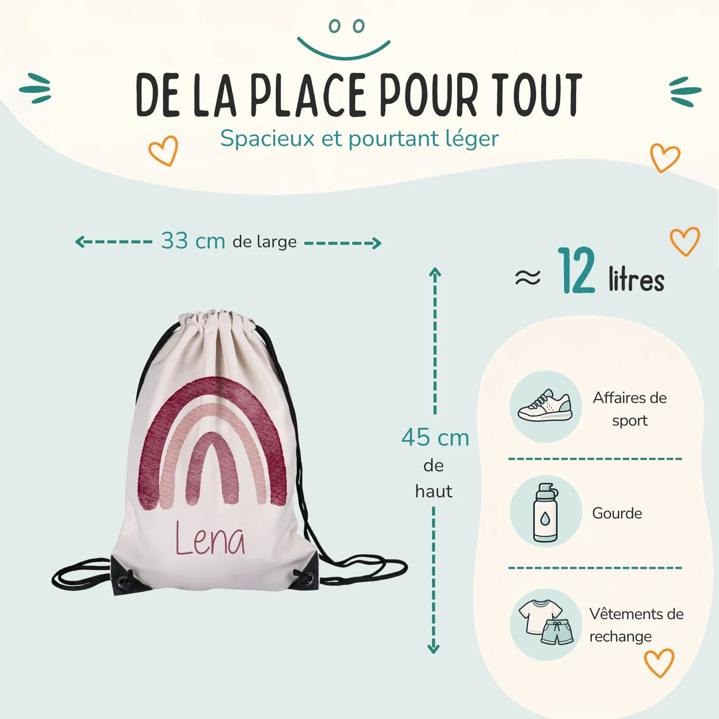 Sac de sport enfant 33 × 45 cm et environ 12 litres, motif arc-en-ciel — Kidsmood