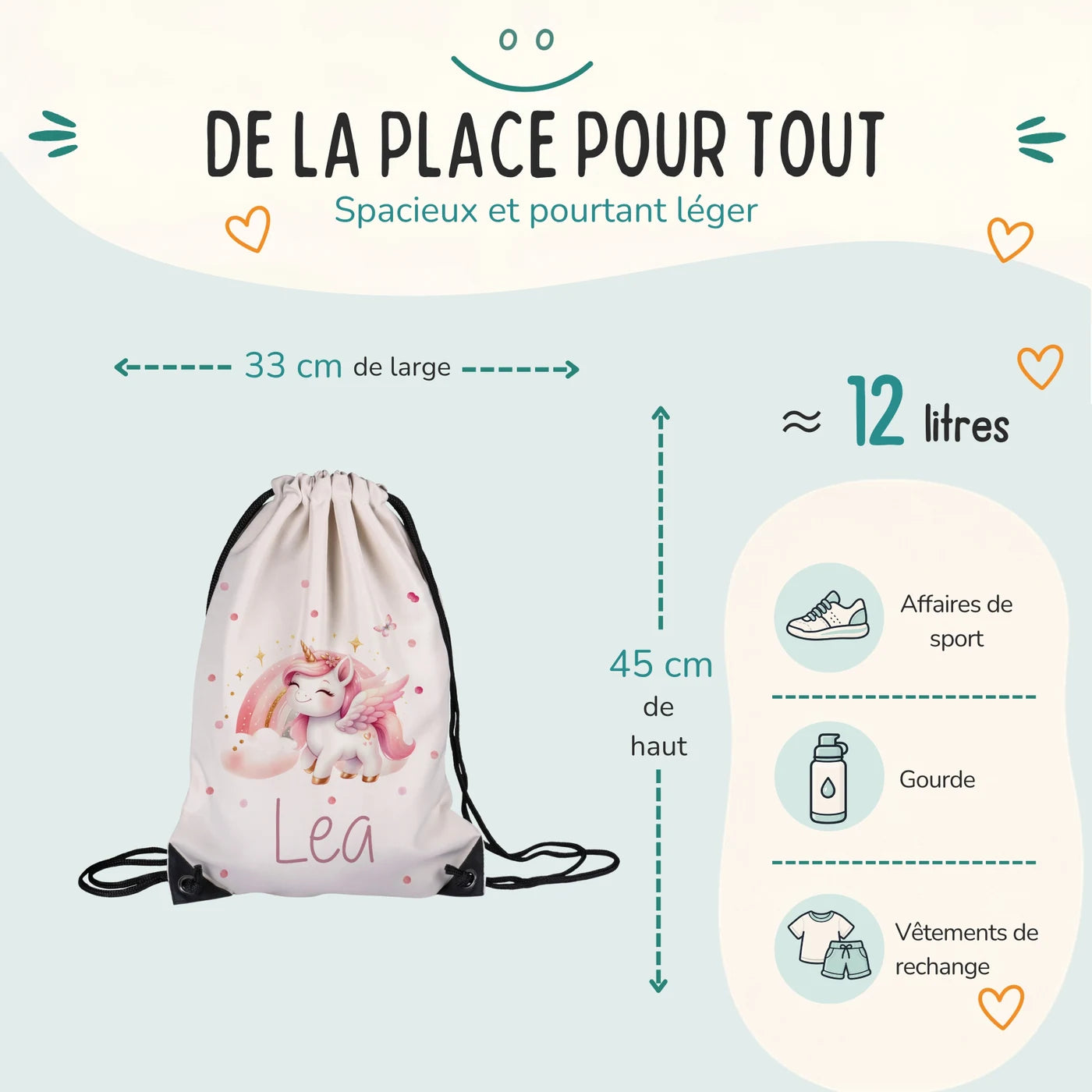 Sac de sport enfant 33 × 45 cm et environ 12 litres, motif licorne ailée — Kidsmood