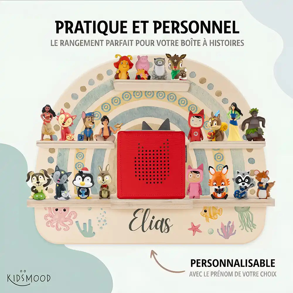 Étagère Toniebox personnalisée Arc-en-ciel 10 – rangement pratique et personnalisé pour les figurines