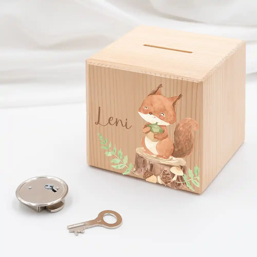 Tirelire personnalisée enfant, idée cadeau de naissance, motif écureuil — Kidsmood