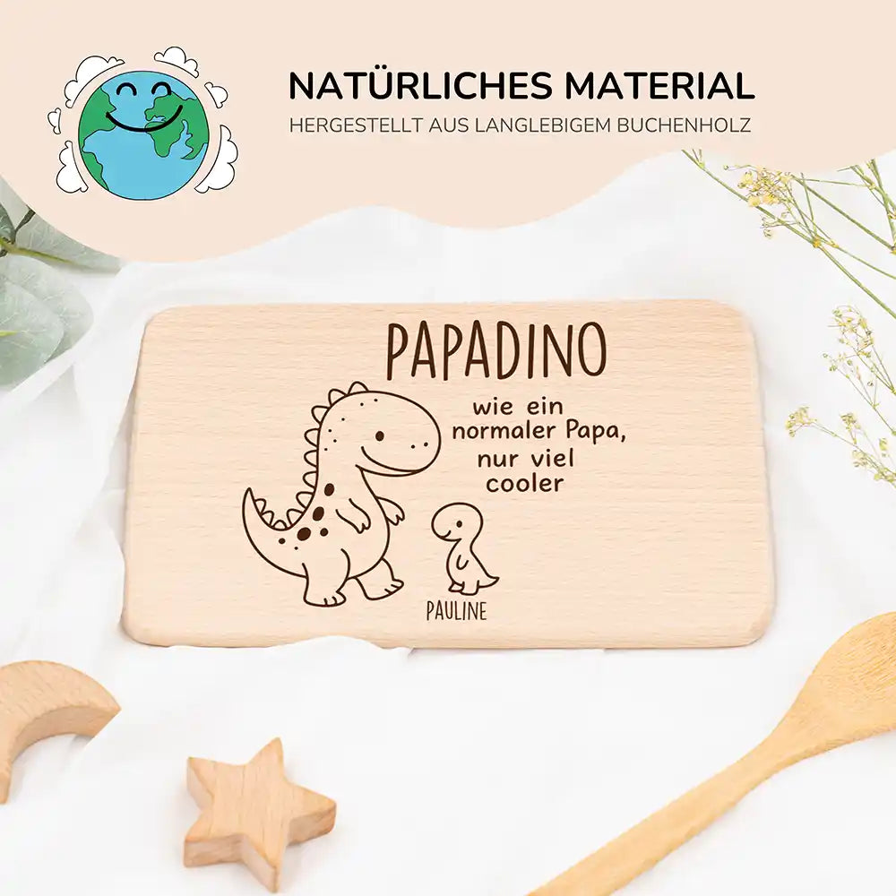 Frühstücksbrettchen Holz Dino mit Gravur - Geschenk Vatertag