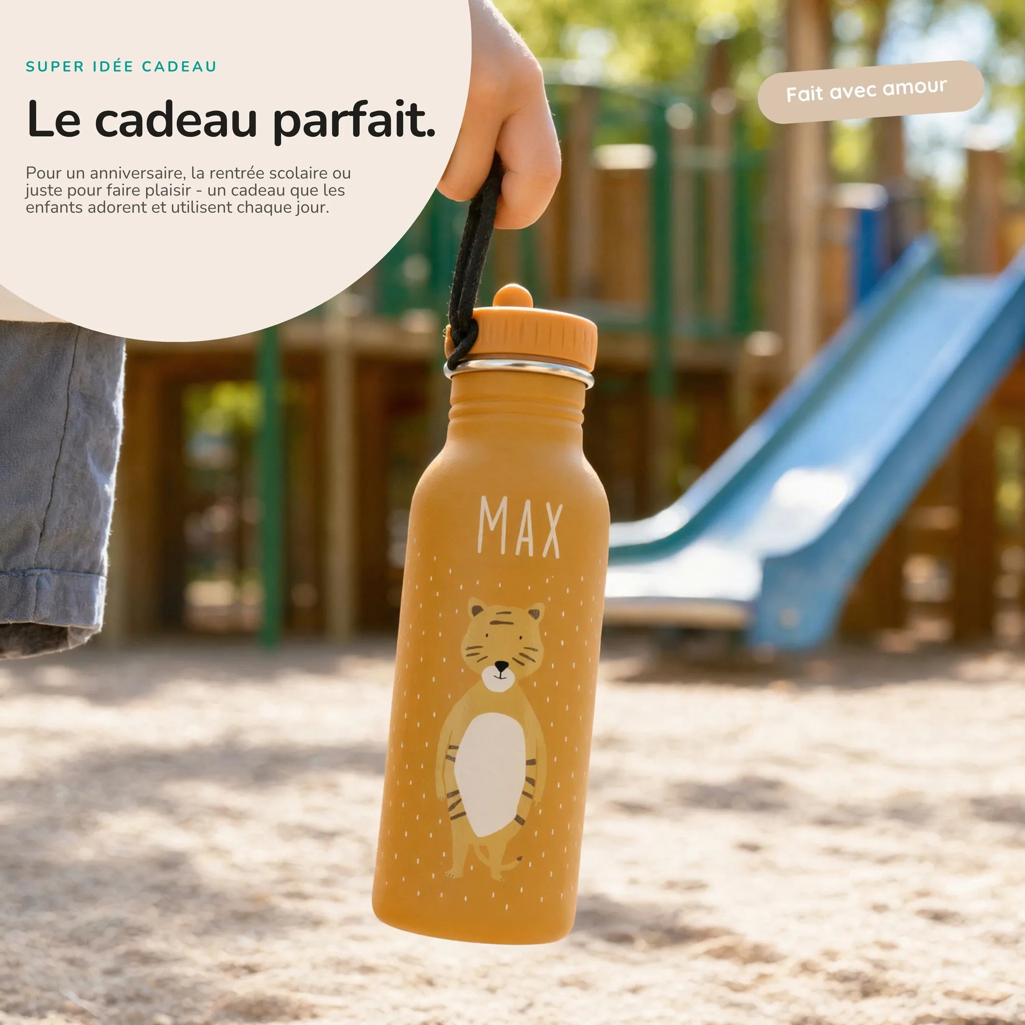 Gourde personnalisée prénom gravé au laser, motif Tigre — Kidsmood