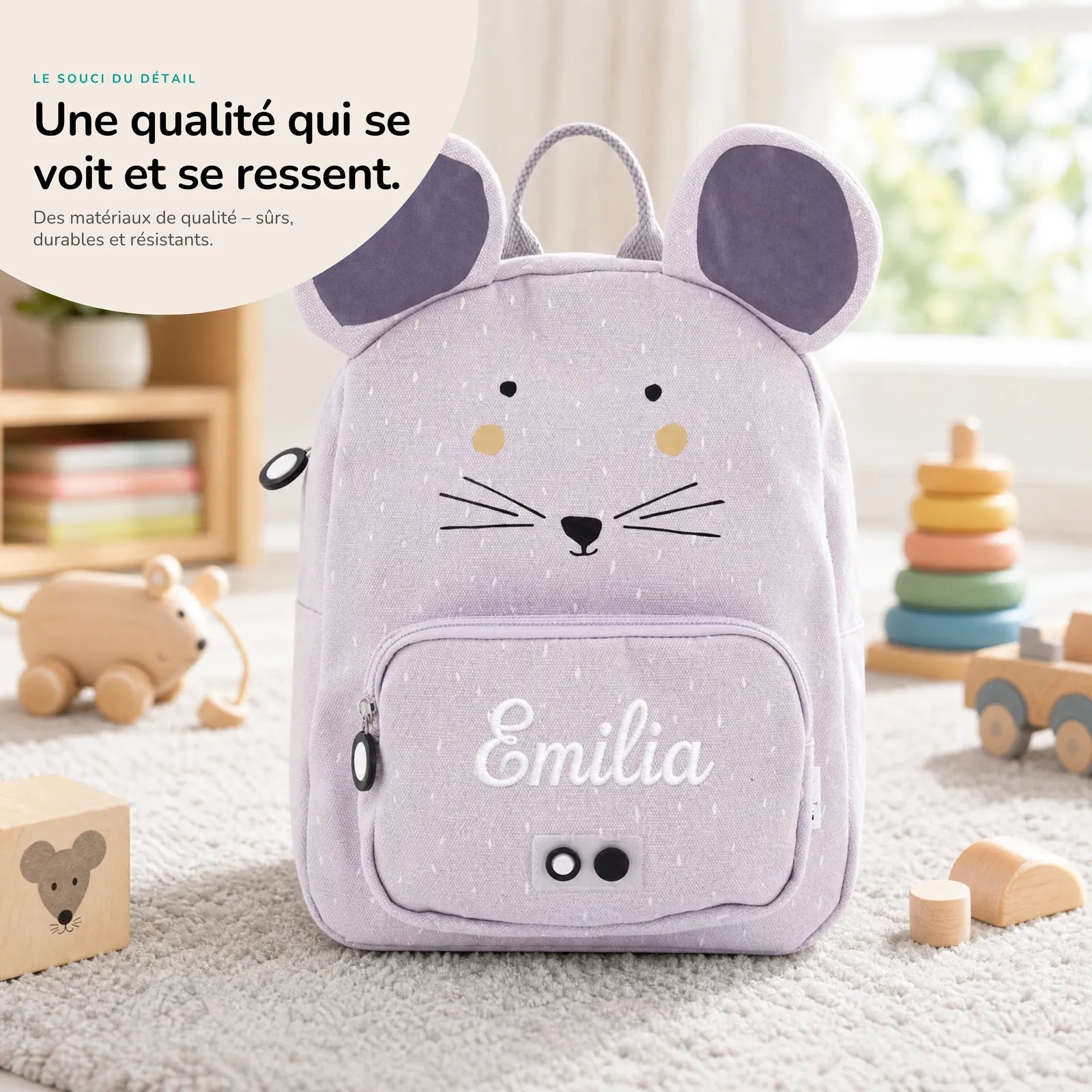 Sac à dos crèche Souris personnalisé, matières durables — Kidsmood