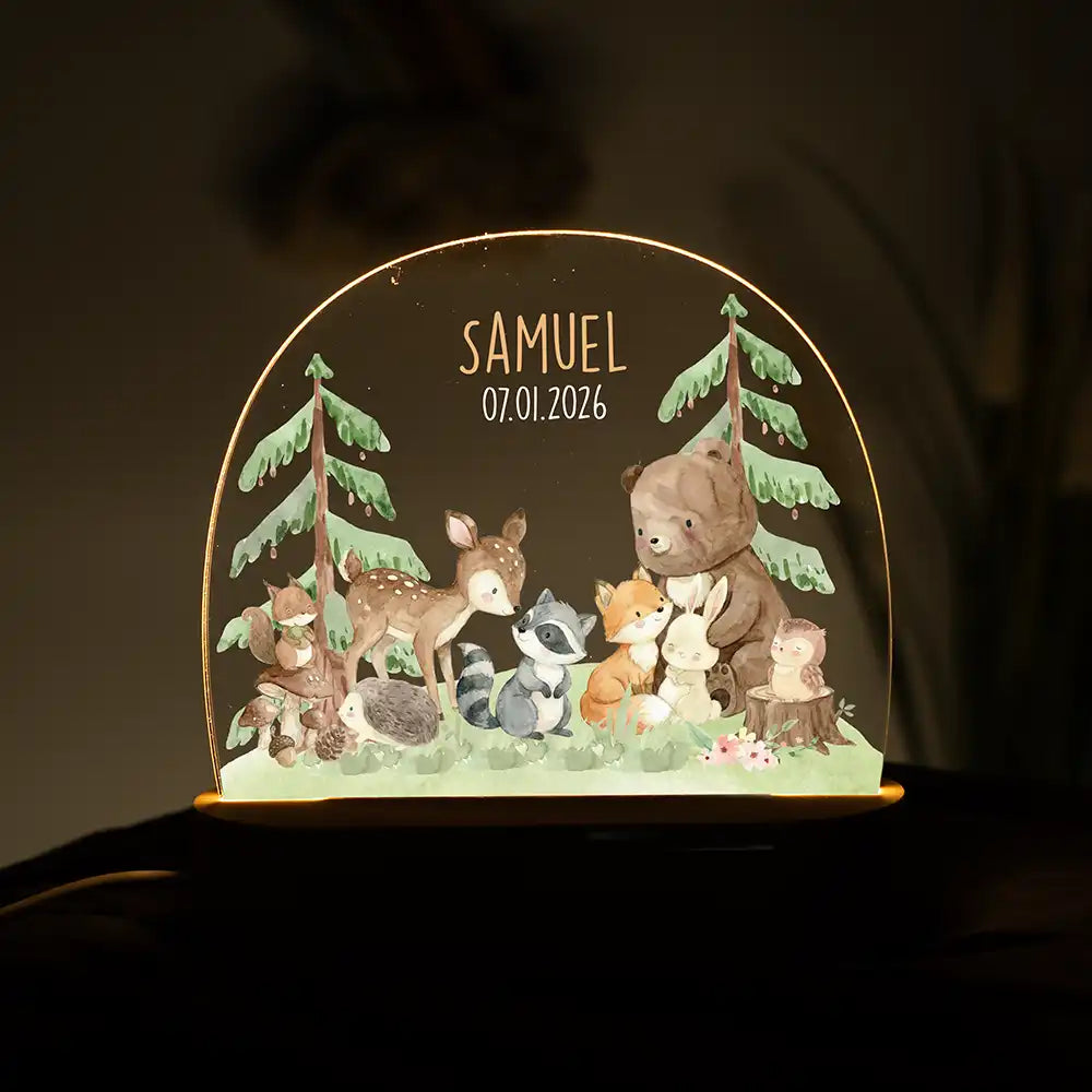 Nachtlicht Kinder personalisiert - Kuschelige Waldabenteuer