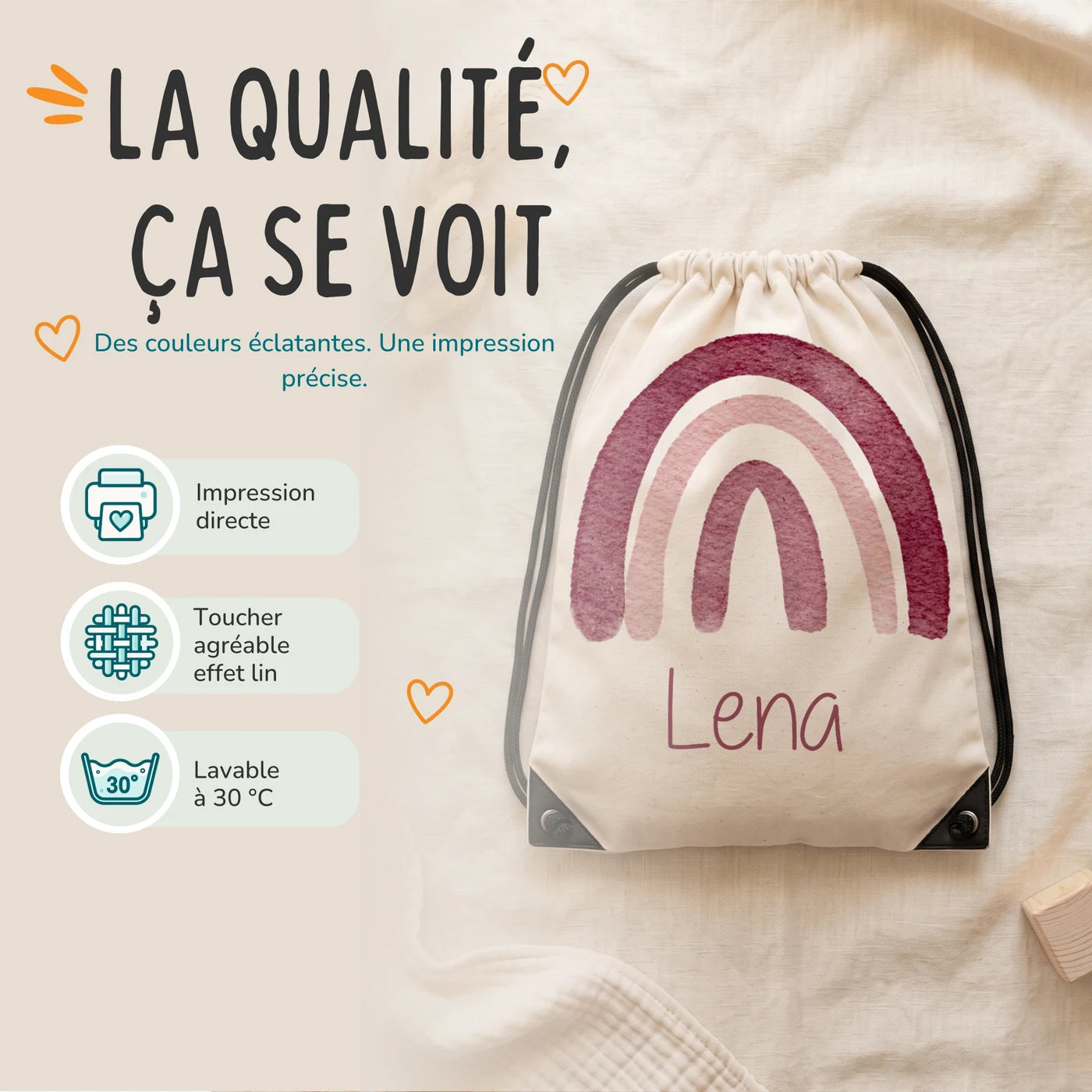 Sac de sport personnalisé, impression directe et lavage à 30 °C, motif arc-en-ciel — Kidsmood