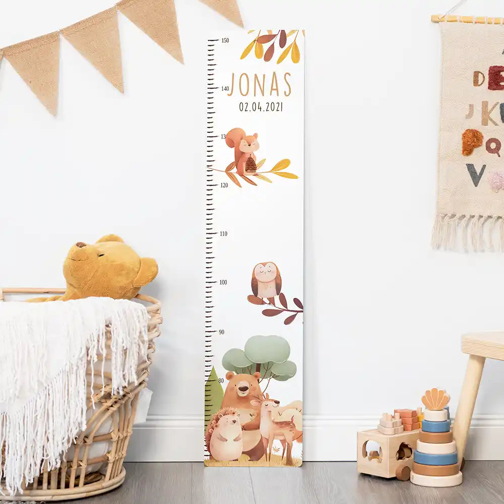 Messlatte Kinder Holz & Aluverbund - Fröhliche Waldtiere