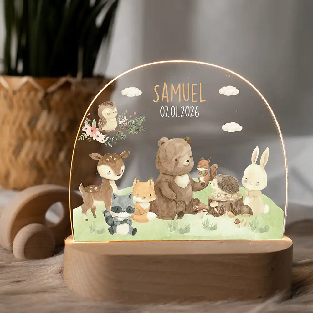 Nachtlicht Kinder personalisiert - Verträumte Waldfamilie