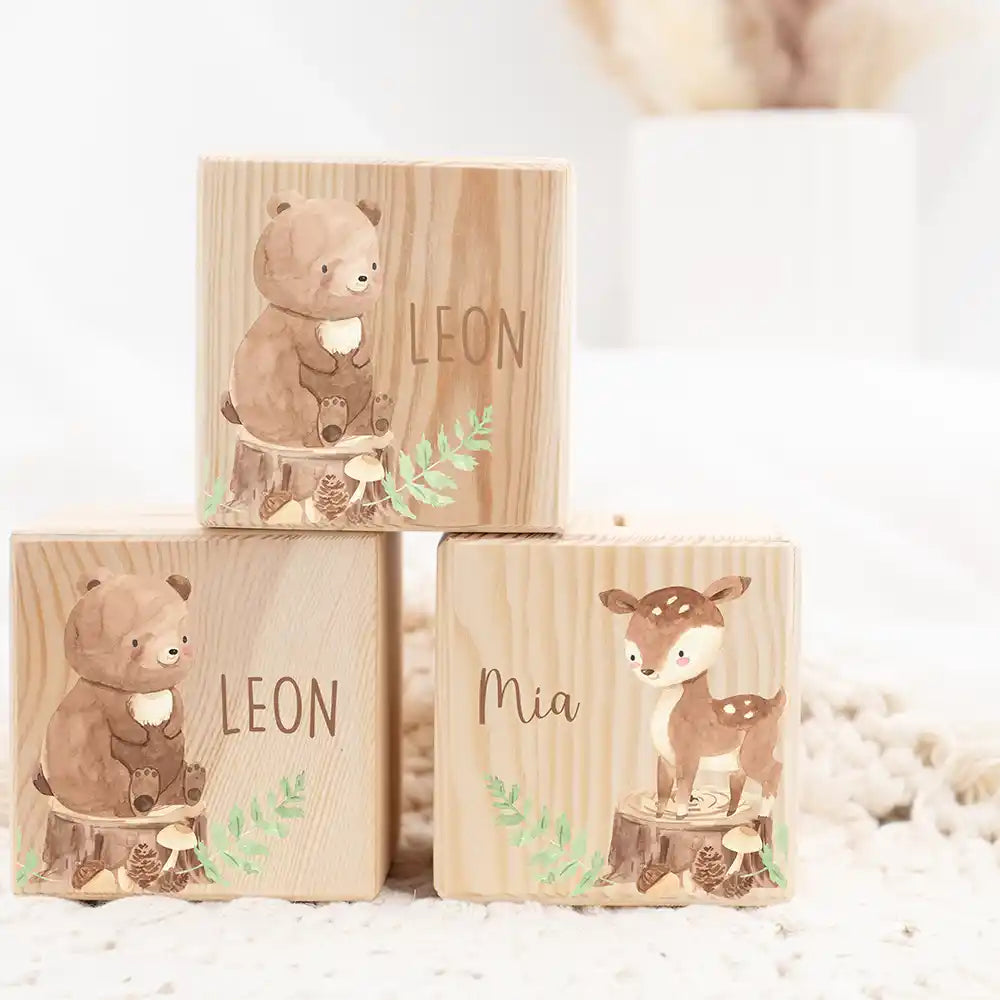 Tirelire personnalisée fille et garçon avec motif animalier ours des bois — Kidsmood