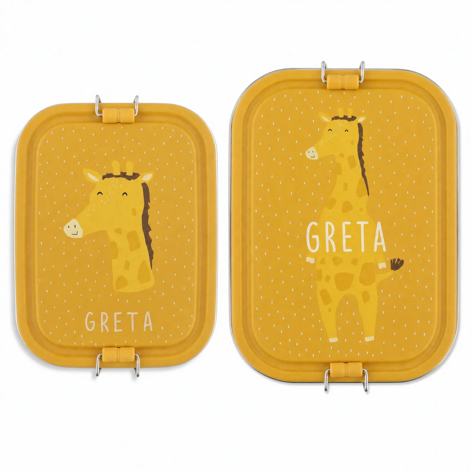 Boîte à goûter inox Girafe personnalisée, prénom gravé — Kidsmood