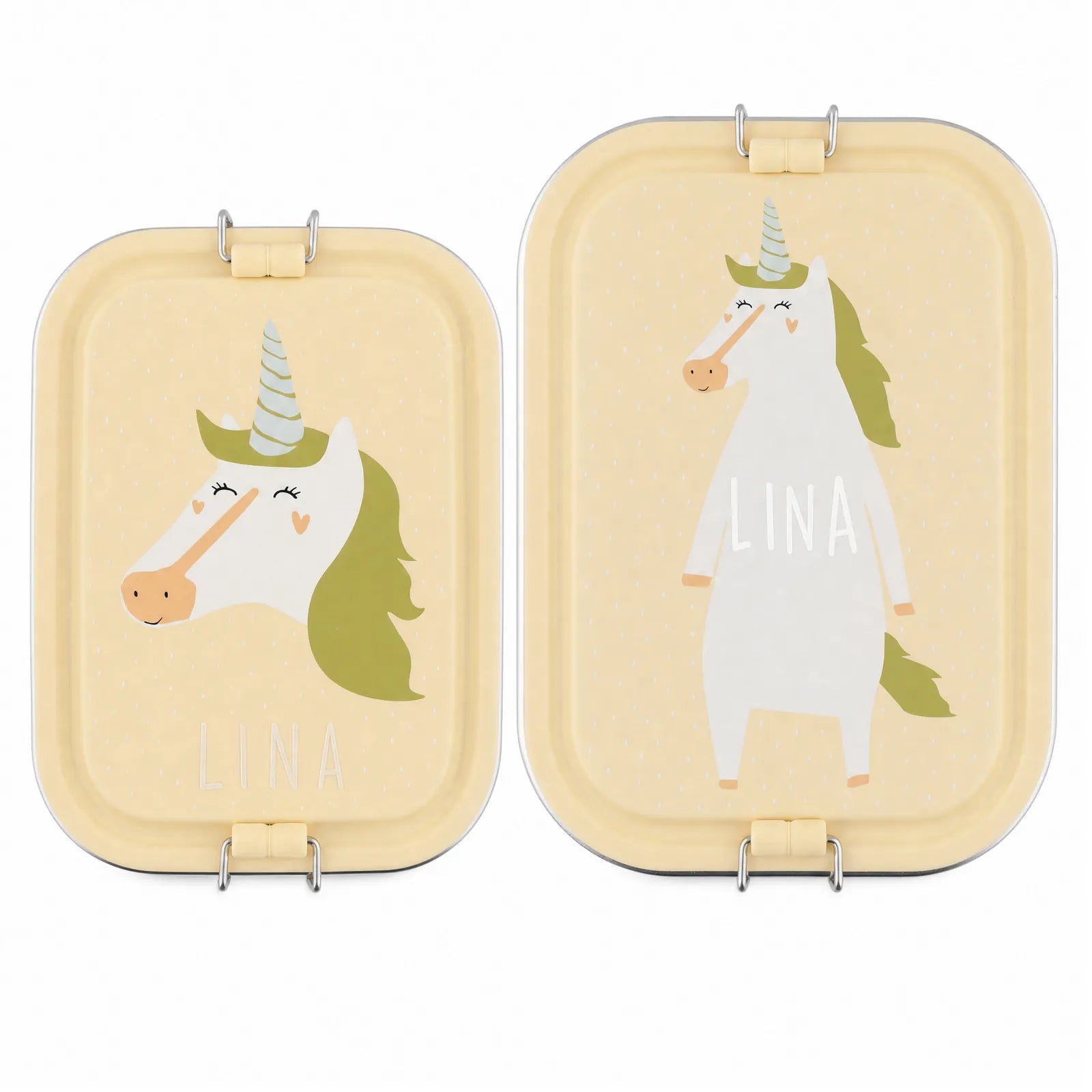 Boîte à goûter inox Licorne personnalisée, prénom gravé — Kidsmood