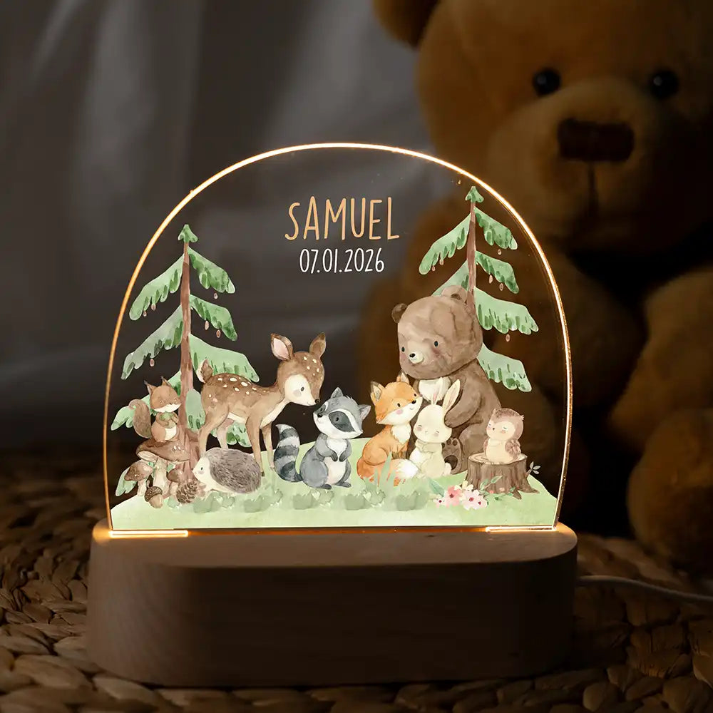 Nachtlicht Kinder personalisiert - Kuschelige Waldabenteuer
