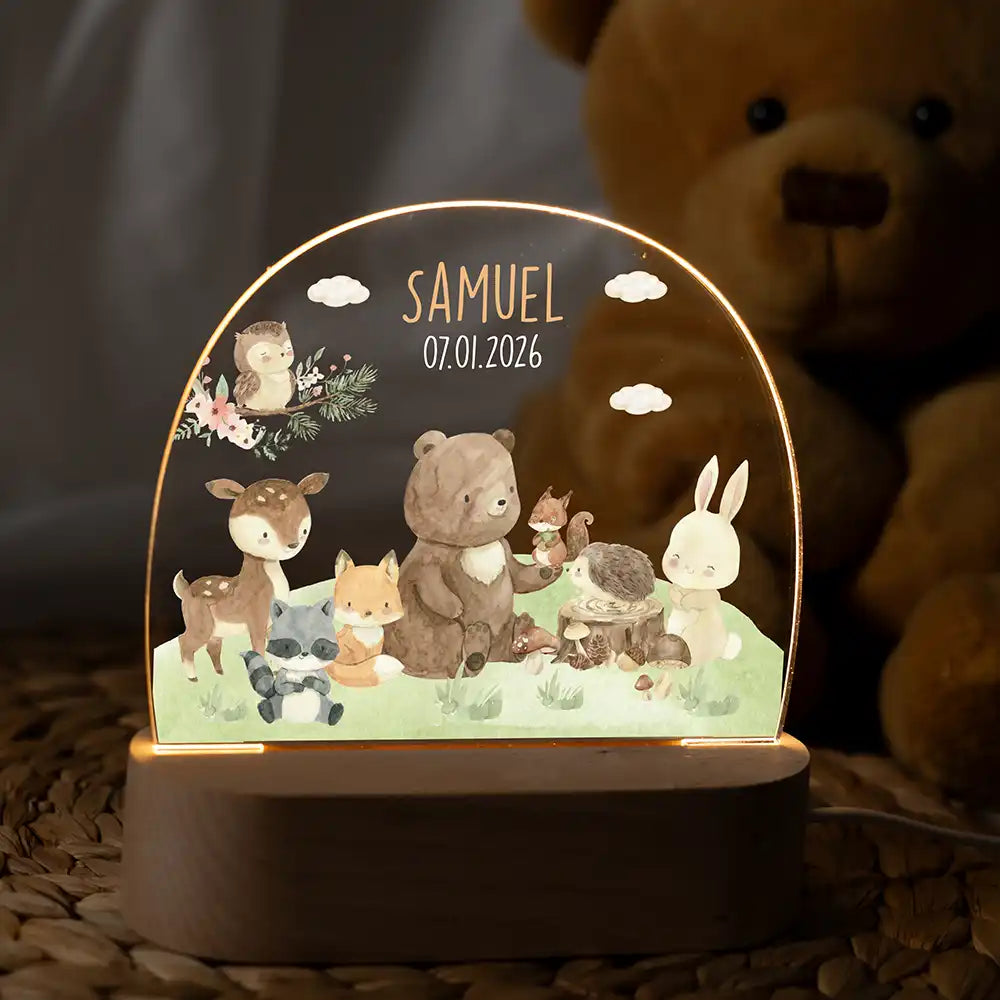 Nachtlicht Kinder personalisiert - Verträumte Waldfamilie