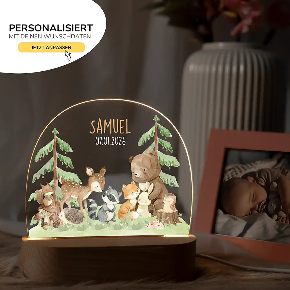 Nachtlicht Kinder personalisiert - Kuschelige Waldabenteuer