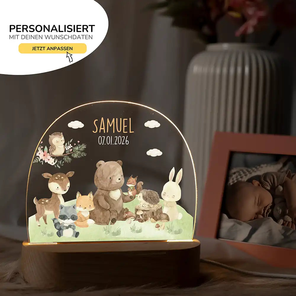 Nachtlicht Kinder personalisiert - Verträumte Waldfamilie