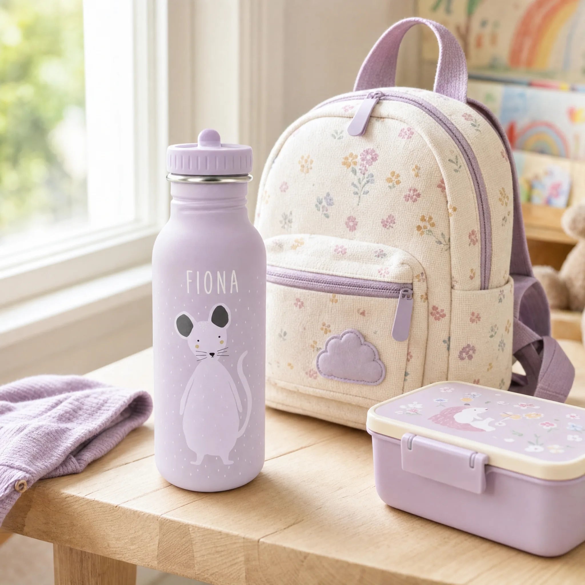 Gourde inox robuste, motif Souris — Kidsmood