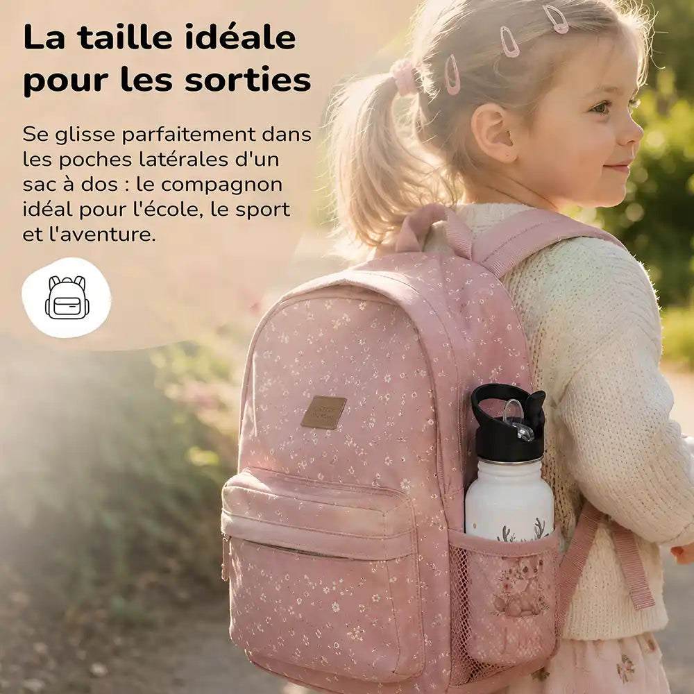 Cadeau personnalisé enfant : gourde motif Faon fleuri avec prénom — Kidsmood