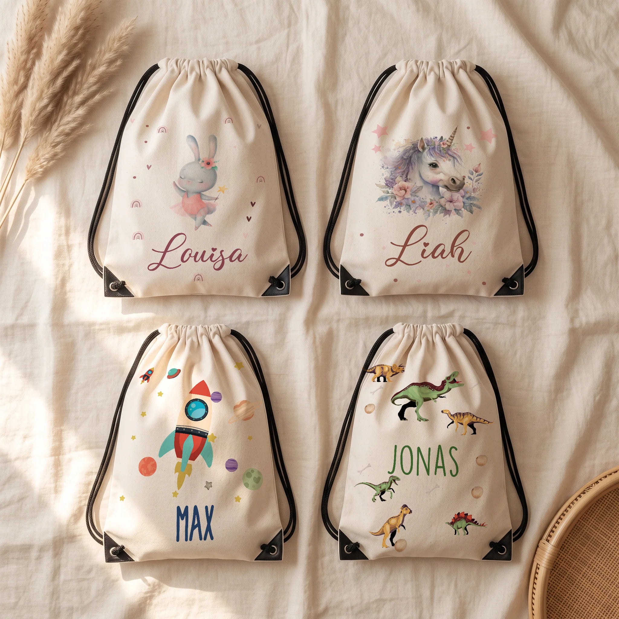Quatre motifs de sac de sport enfant personnalisé au choix — Kidsmood
