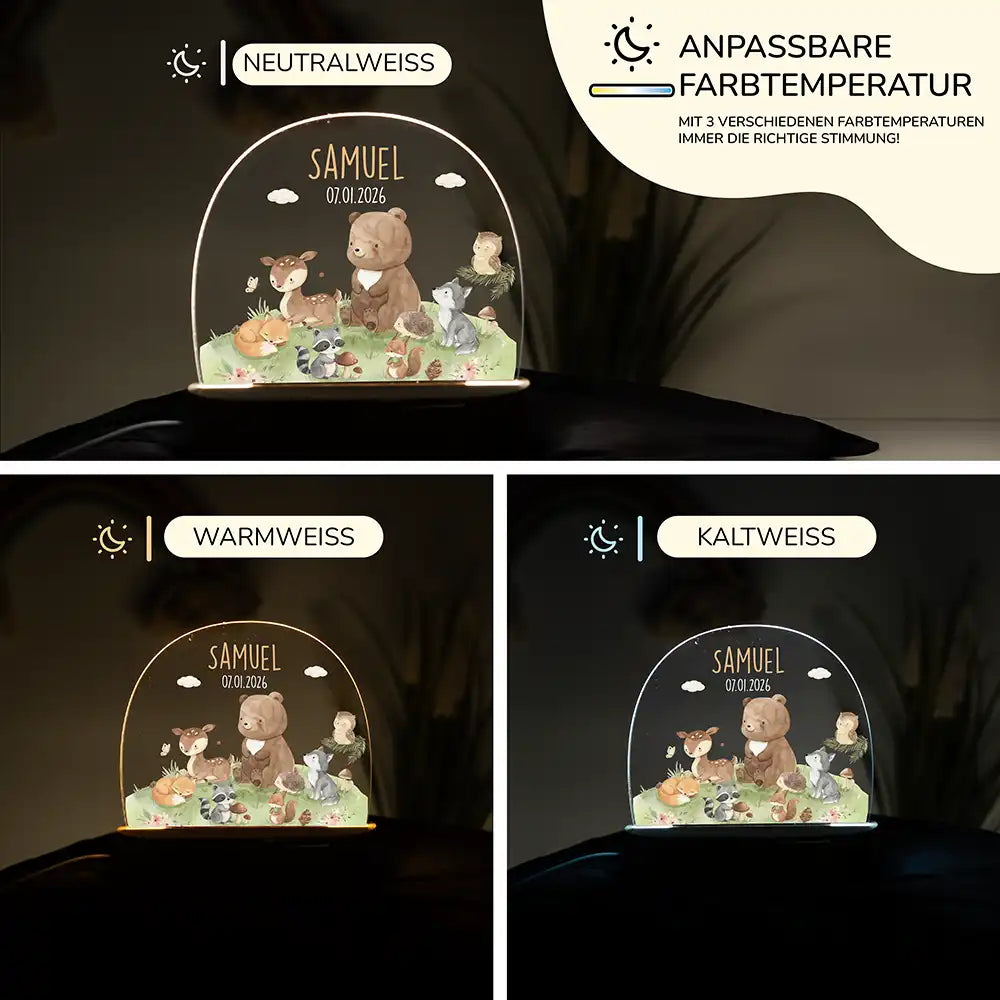 Nachtlicht Kinder personalisiert - Glückliche Waldfreunde