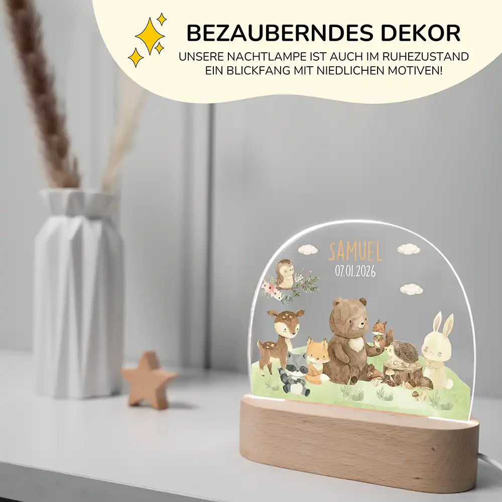 Nachtlicht Kinder personalisiert - Verträumte Waldfamilie