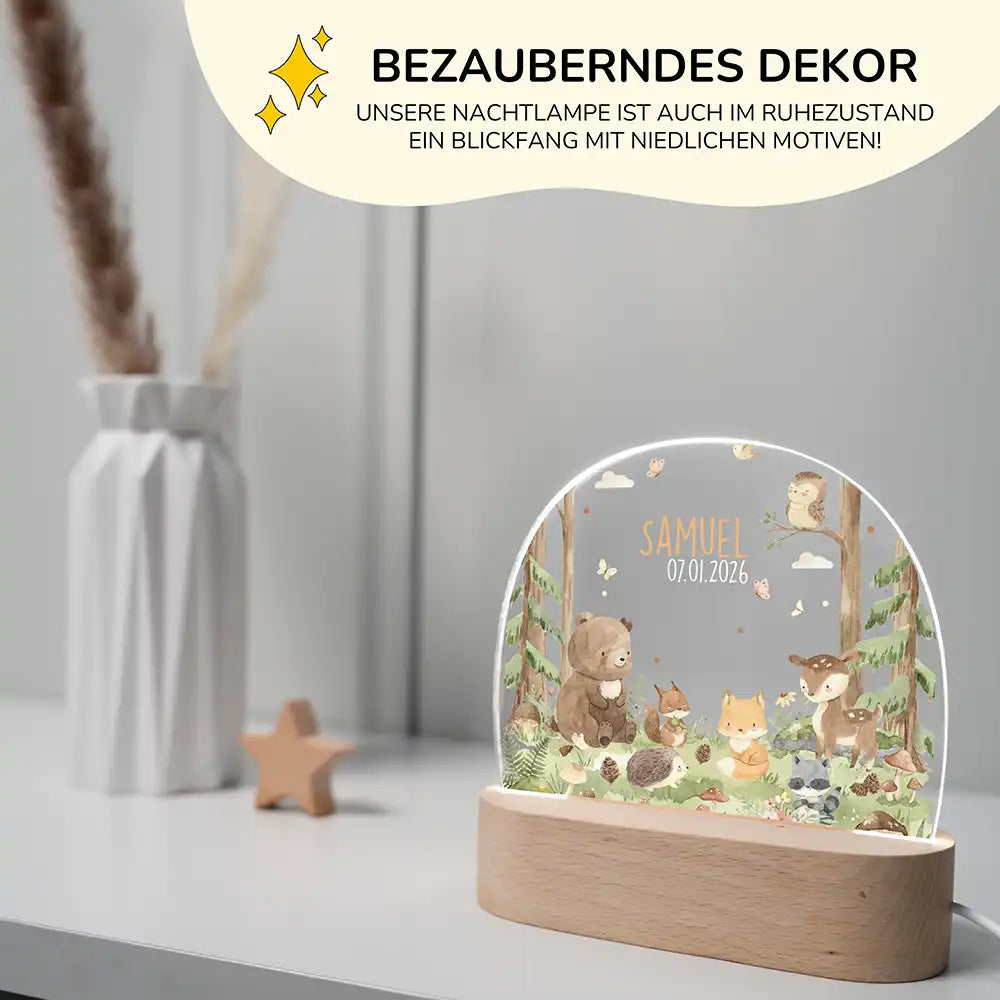 Nachtlicht Kinder personalisiert - Liebevolle Waldfreunde