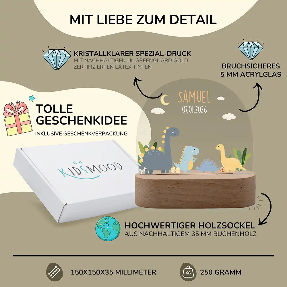 Nachtlicht Kinder personalisiert - Süße Dinosaurier