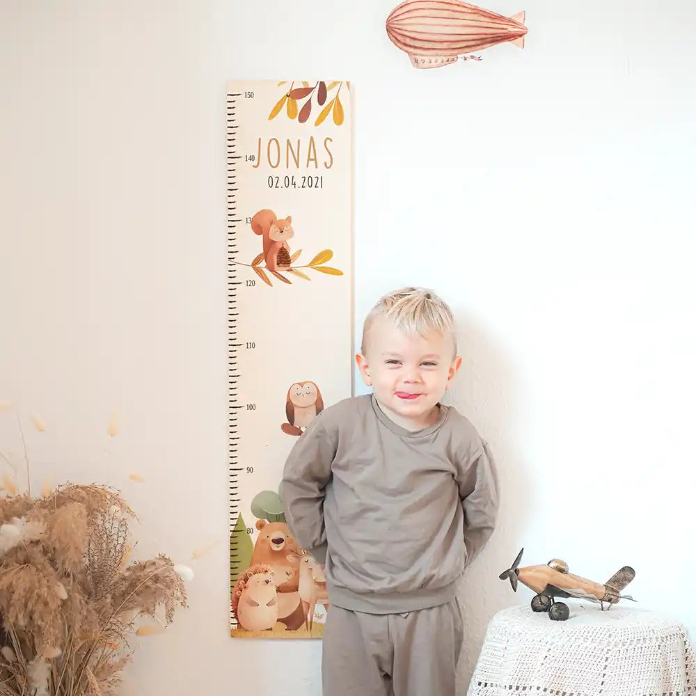 Messlatte Kinder Holz & Aluverbund - Fröhliche Waldtiere