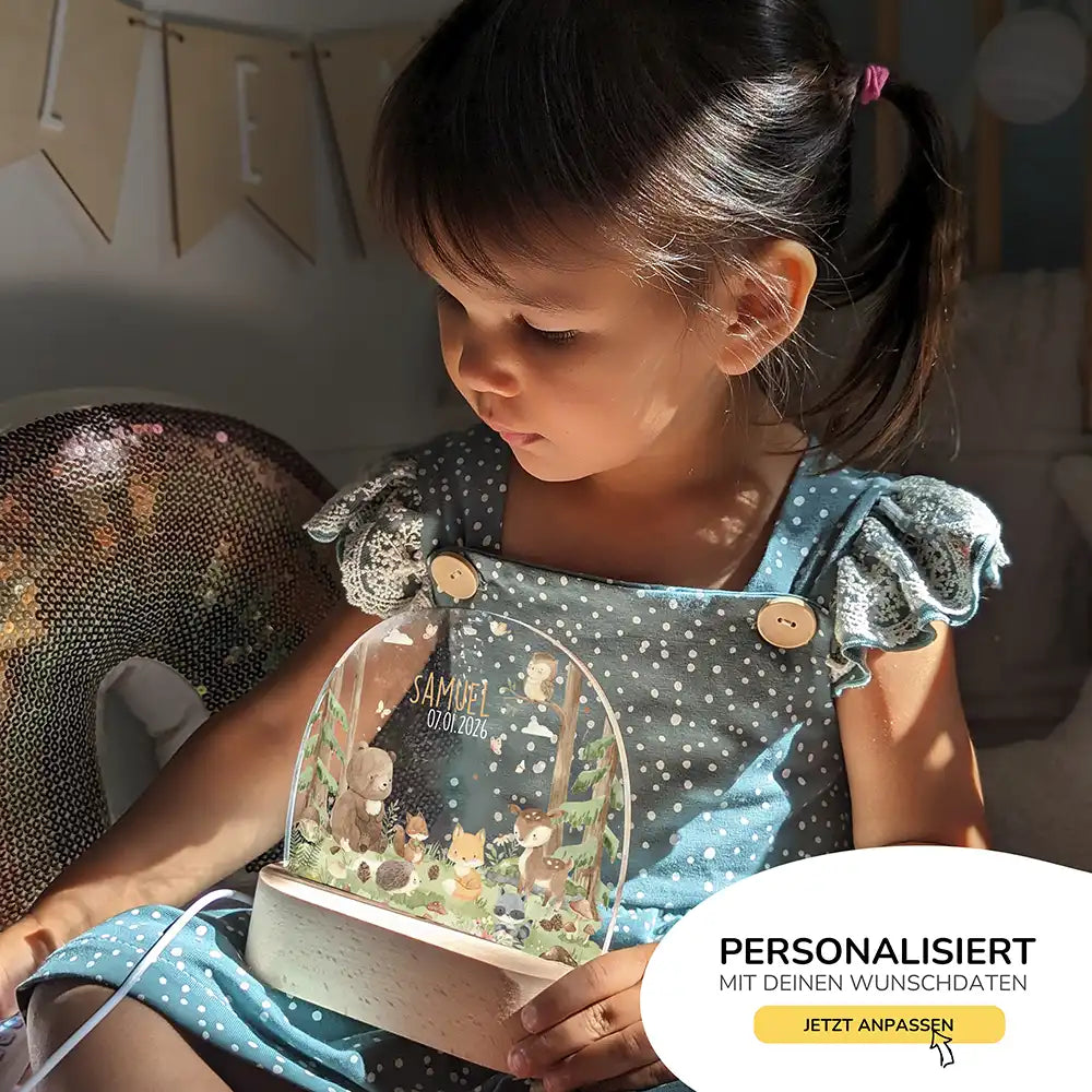 Nachtlicht Kinder personalisiert - Liebevolle Waldfreunde
