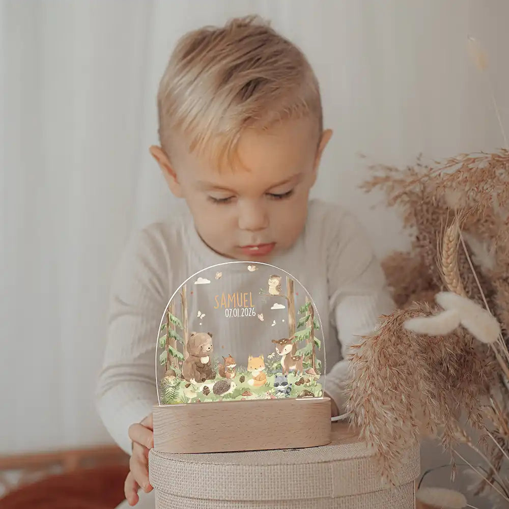 Nachtlicht Kinder personalisiert - Liebevolle Waldfreunde