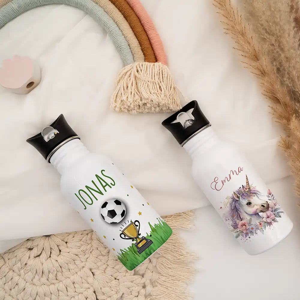 Gourde personnalisée en métal pour enfant, motif Football et trophée — Kidsmood