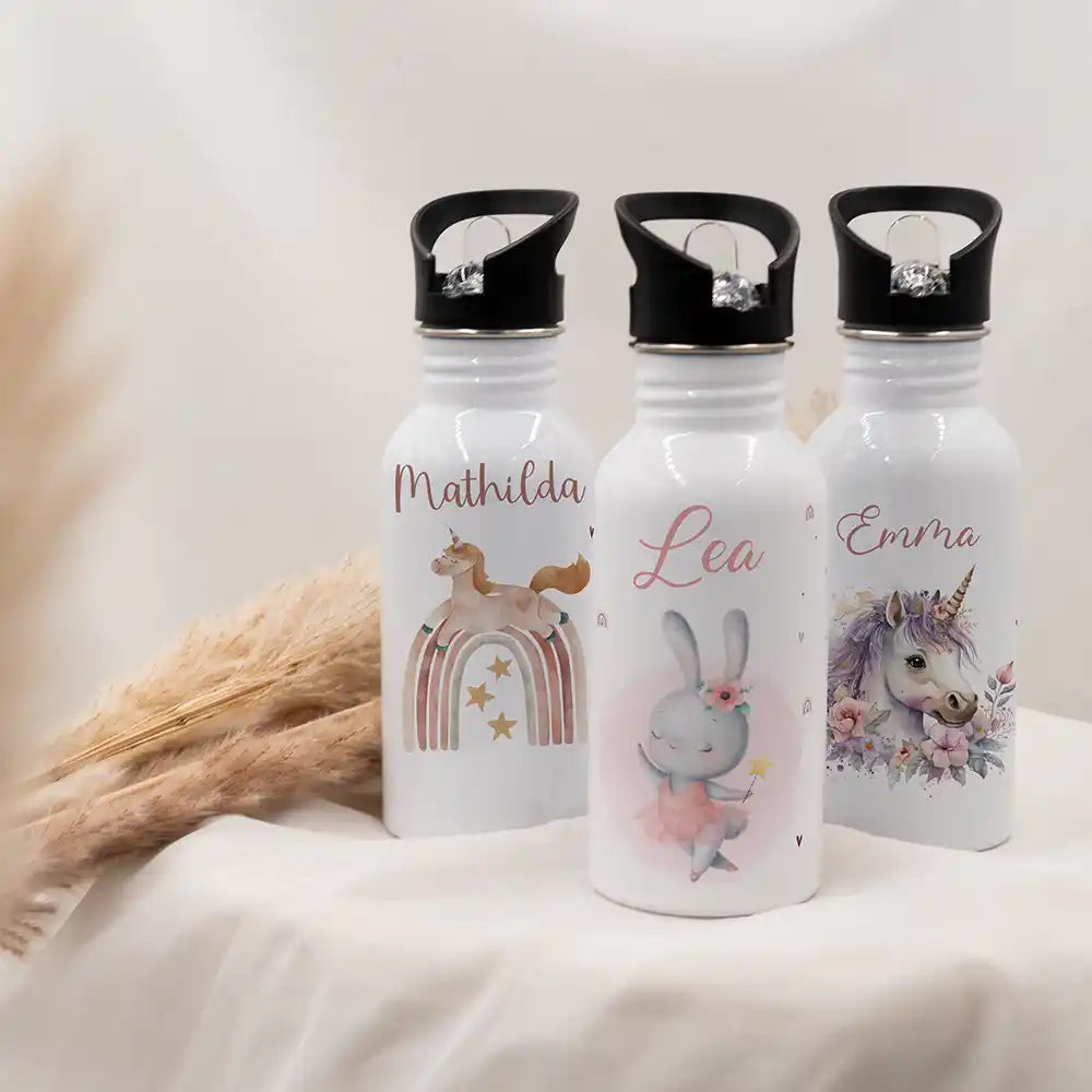 Gourde à paille personnalisée, idée cadeau enfant motif Lapin ballerine — Kidsmood