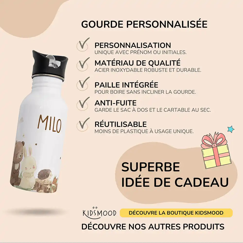 Les atouts de la gourde personnalisée enfant motif Animaux de la forêt — Kidsmood