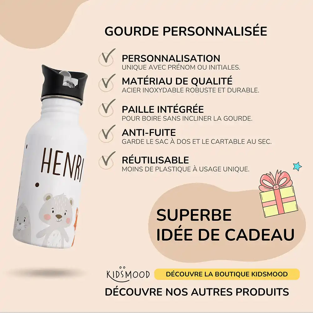 Les atouts de la gourde personnalisée enfant motif Animaux tout doux — Kidsmood