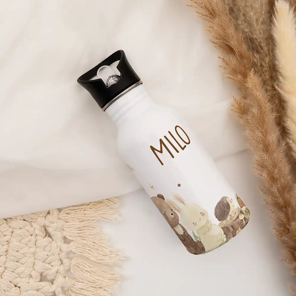 Jolie gourde personnalisée enfant motif Animaux de la forêt avec prénom — Kidsmood