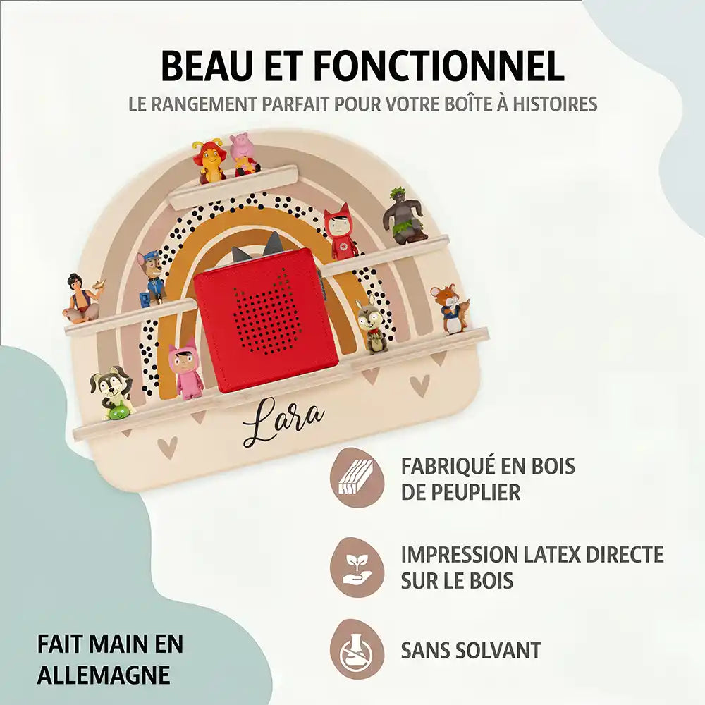 Étagère Toniebox personnalisée Arc-en-ciel 4 – bois de peuplier, impression latex sans solvant