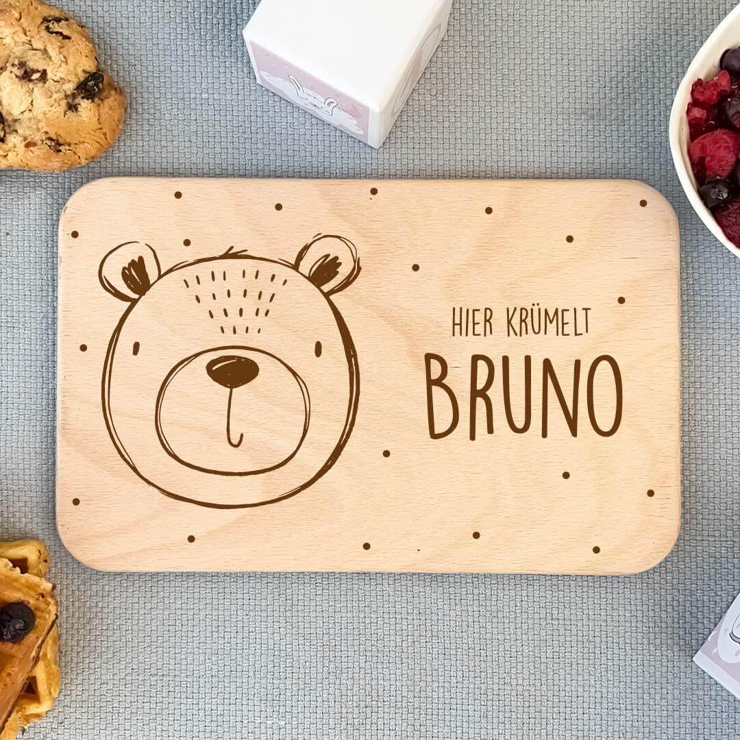 close-up of breakfast board with bär motif