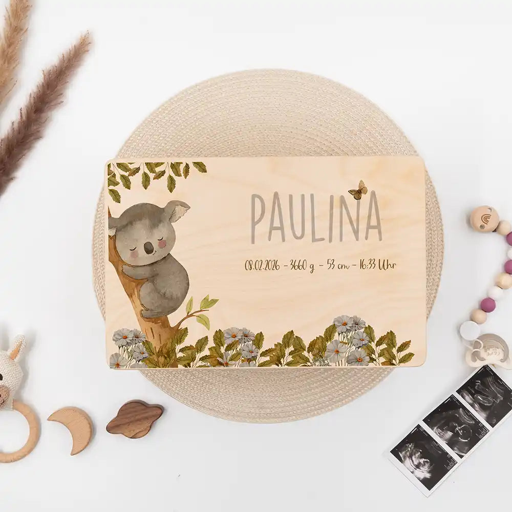 Boîte à souvenirs bébé personnalisée Koala – ambiance chambre de bébé