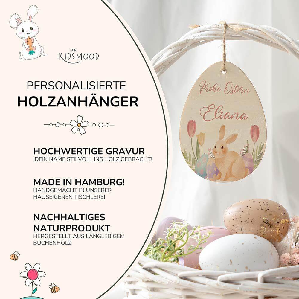 detailed view of personalized wooden Easter egg