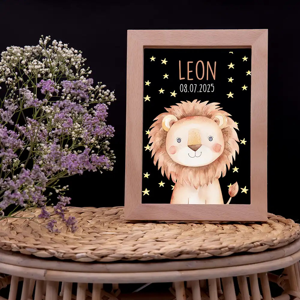 Personalisiertes LED Nachtlicht Bilderrahmen Löwe mit Namen