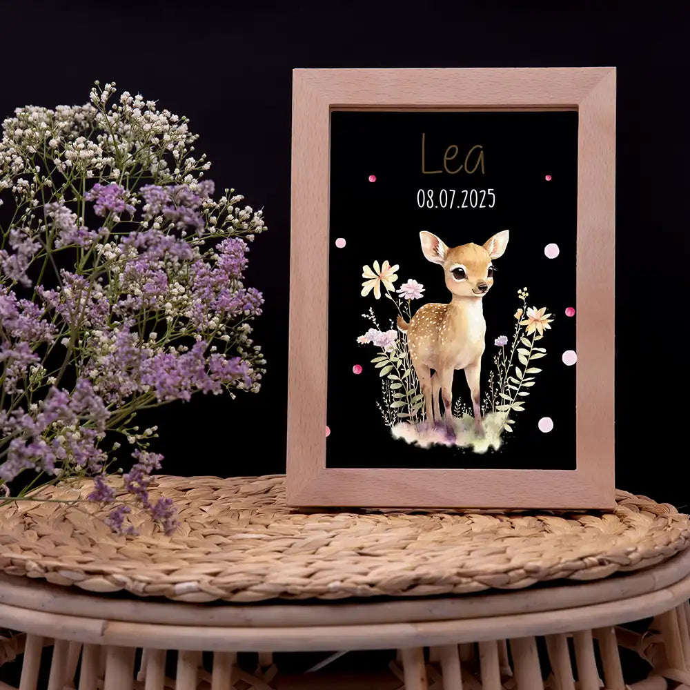 Personalisiertes LED Nachtlicht Bilderrahmen mit Namen - Reh