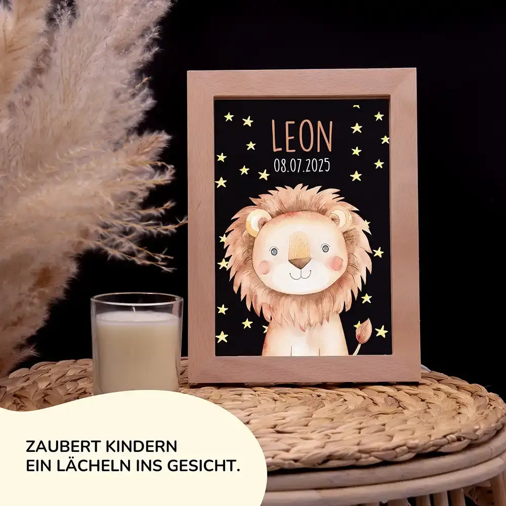 Personalisiertes LED Nachtlicht Bilderrahmen Löwe mit Namen