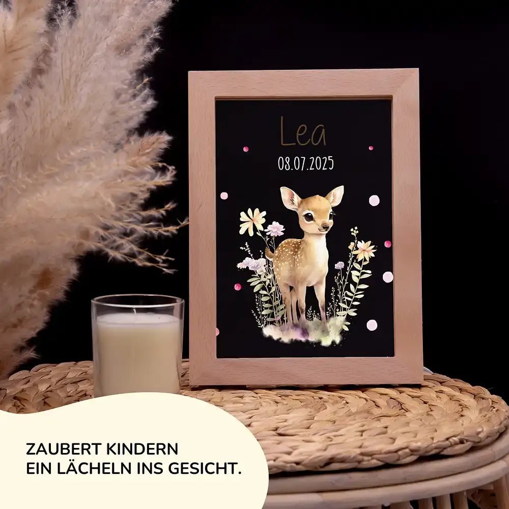 Personalisiertes LED Nachtlicht Bilderrahmen mit Namen - Reh