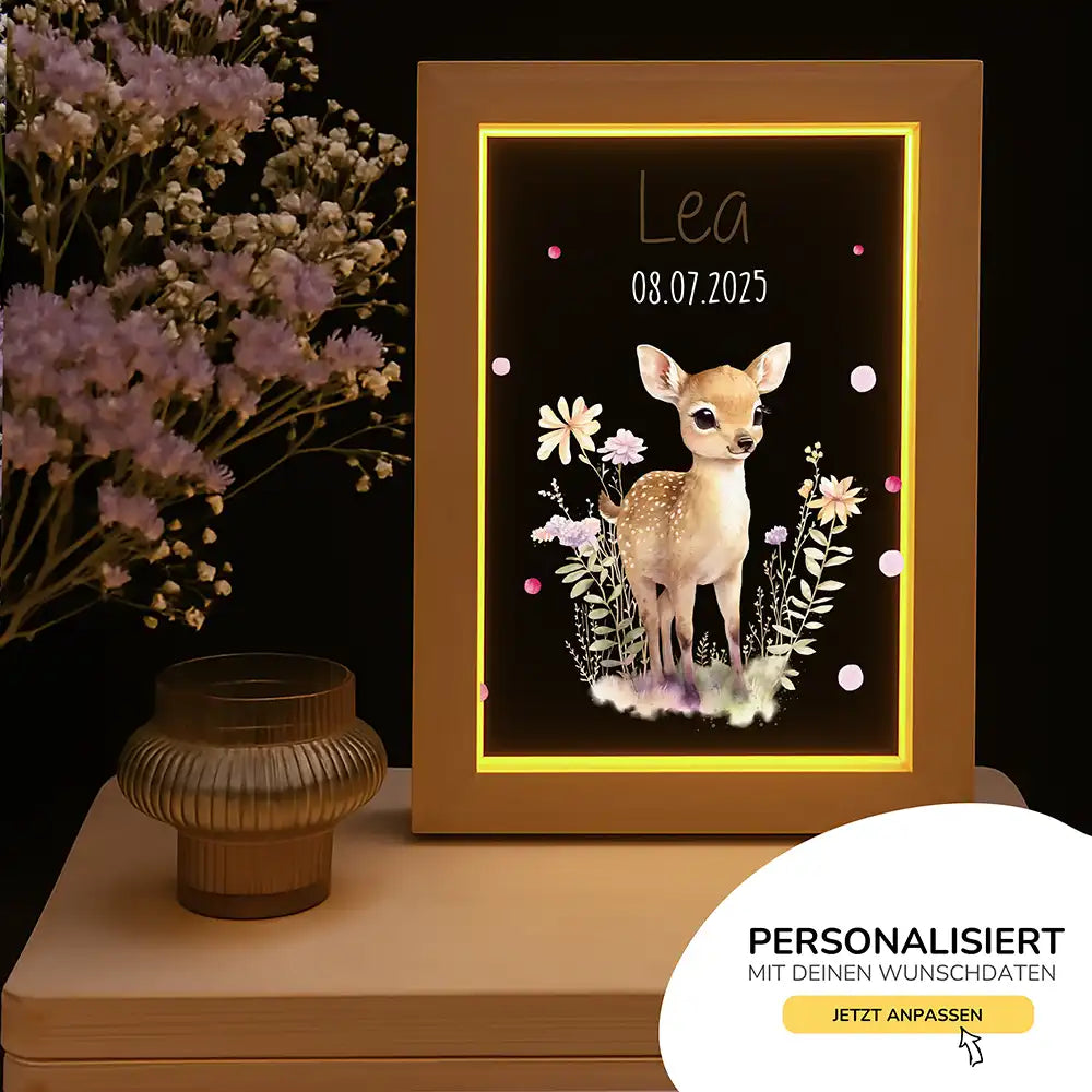 Personalisiertes LED Nachtlicht Bilderrahmen mit Namen - Reh