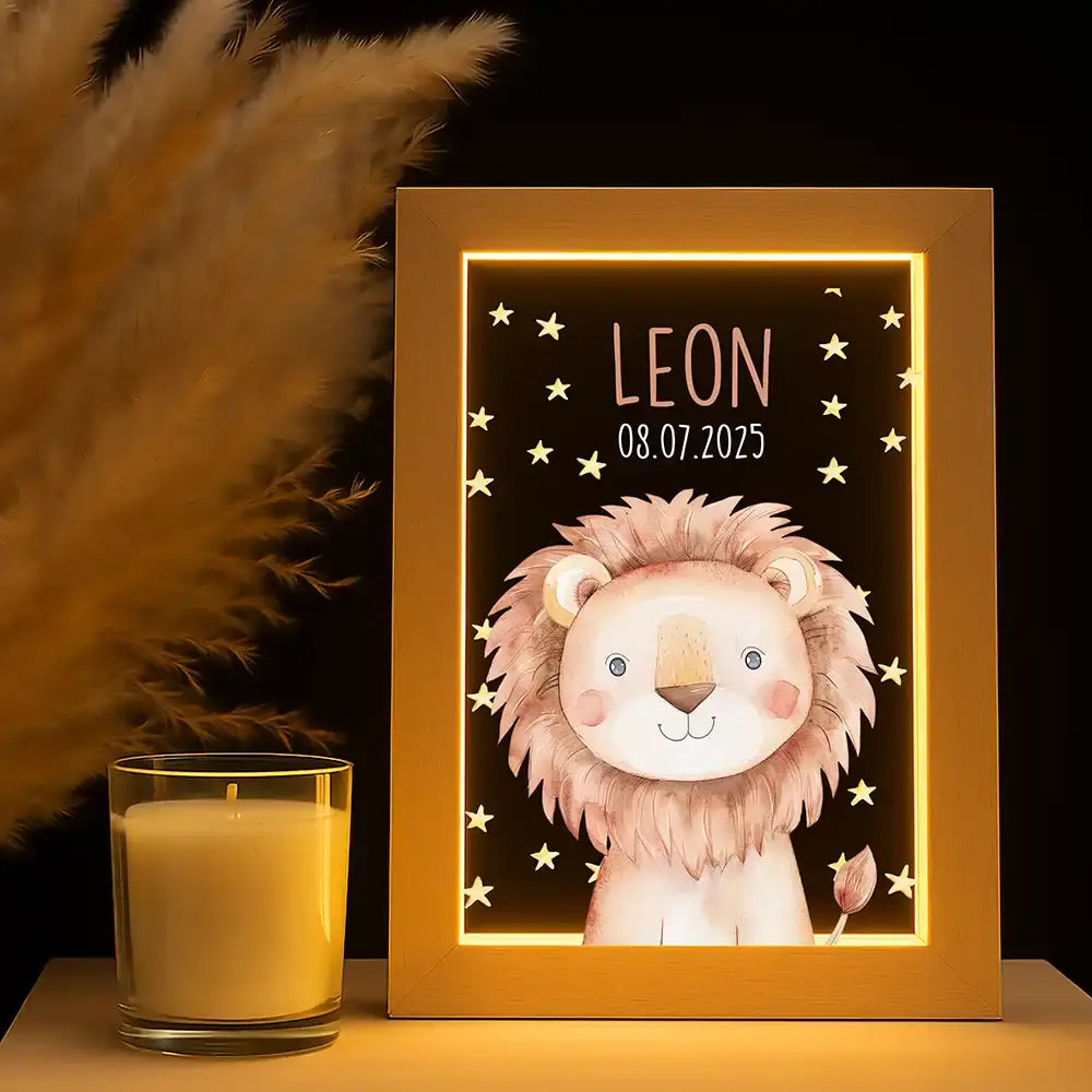 Personalisiertes LED Nachtlicht Bilderrahmen Löwe mit Namen
