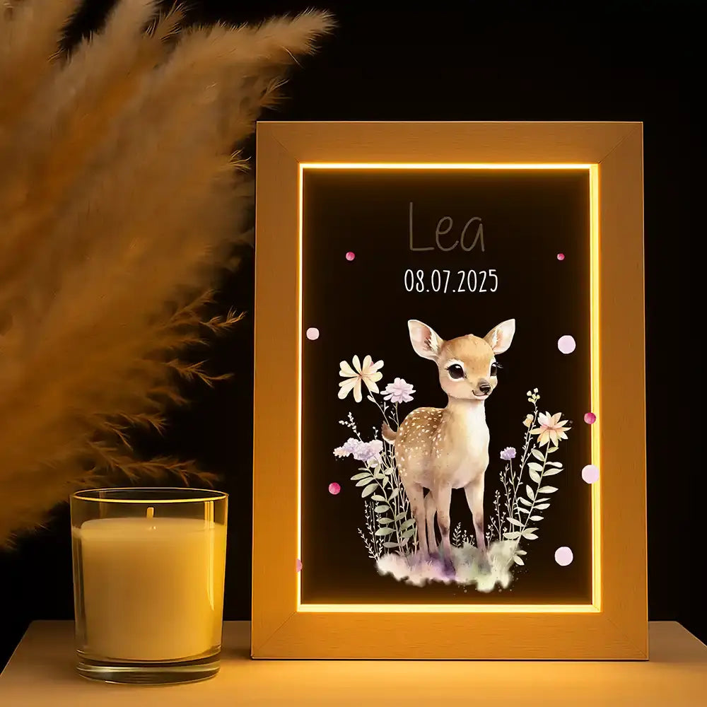 Personalisiertes LED Nachtlicht Bilderrahmen mit Namen - Reh